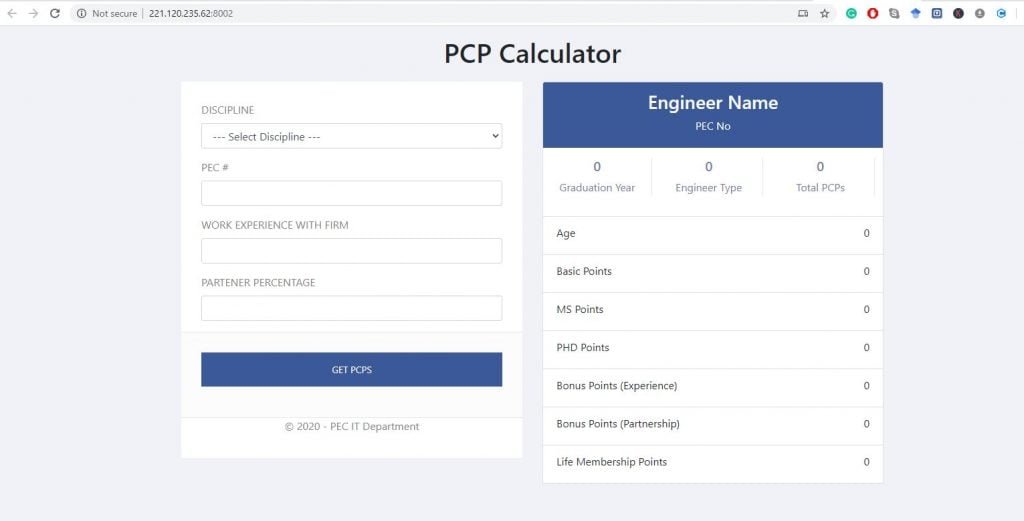 PCP Calculator - PEC License Renewal