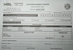PEC HBL Bank challan form - PEC License Renewal 