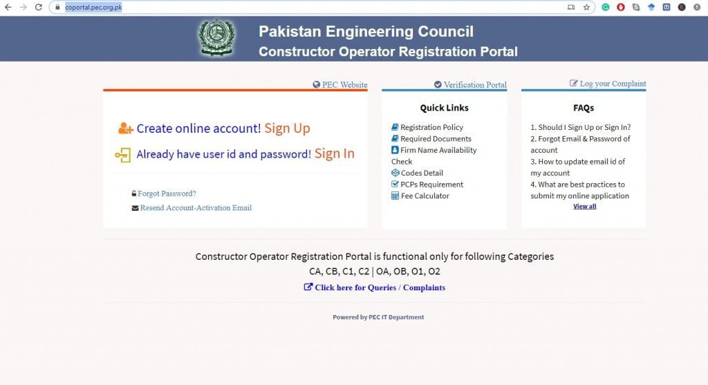 Contractor Online Portal - PEC Firm Registration