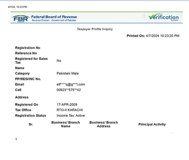 Taxpayer Profile Inquiry

