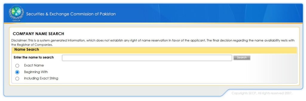 SECP Company Name Search